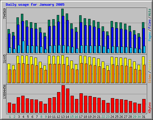 Daily usage for January 2005